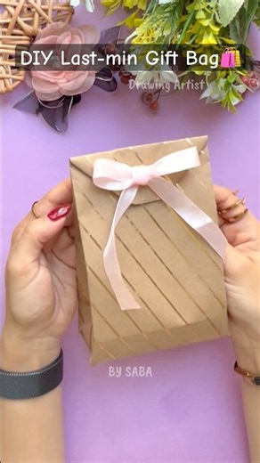 🛍️DIY Cute Craft Paper Gift Bag🎀Easy Paper Bag & Ribbon Bow Tutorial #colorfulworld_by_saba