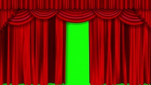 red theater curtain opening on green screen. red curtain animation