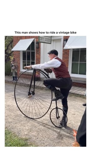 Unpacked Knowledge on Instagram: "This man is riding a vintage bicycle called a penny-farthing. It has a huge front wheel and a small back wheel. These bikes were popular in the late 1800s before modern bikes came around. The big front wheel helped people ride faster, but it made the bike harder to balance and stop. In this video, he shows how to mount, ride, and control one of these old-school bikes. It takes real skill and balance to ride one of these today. . . . . . #PennyFarthing #VintageBi
