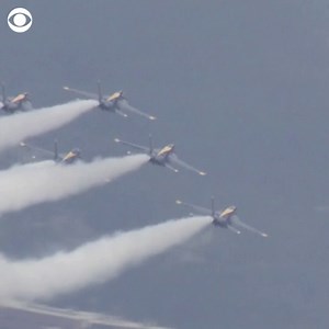 1.5K views · 54 reactions | SPECTACULAR SIGHT: The U.S. Navy Blue Angels flew right over the U.S.S. Constitution as they reached across Boston’s skyline on Monday. | CBS Evening News | Facebook