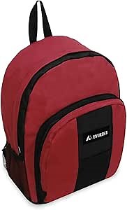 Everest Backpack with Front and Side Pockets, Burgundy/Black, One Size