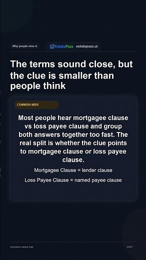 Mortgagee Clause vs Loss Payee Clause: the one clue that changes the answer. #realestateexamprep