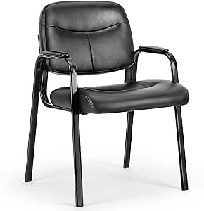 OLIXIS Guest Reception Desk Chairs Without Wheels, PU Leather Padded Arms, for Office Waiting Room Restaurant Library Barber Store Clinic Lobby Student Adult, Black- 1 Pack
