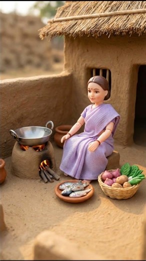 miniature doll kitchen fish recipe | ASMR cooking | Tiny indian village style #shorts #cookin