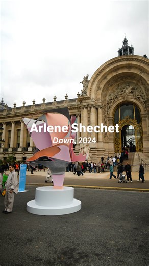 As part of the public program at #ArtBaselParis, Arlene Shechet is presenting her large-scale sculpture "Dawn" (2025) in the heart of Paris on the Avenue Winston Churchill—directly between the Grand Palais and the Petit Palais. Reminiscent of an unfurling flower, "Dawn" is composed of aluminum sheets painted in matte peach and glossy pink. Shechet debuted the sculpture in her sprawling exhibition "Girl Group" at Storm King Art Center in New York last year. Flanked by the Pont Alexandre III and t