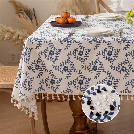 Soulgenix 55"*70" Tablecloth, Waterproof Table Cloth for Rectangle Tables, Cotton Linen Dining Table Cover for Kitchen Dining,Party Weddings, 4-6 Seats