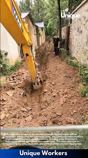 Digging a ditch with an excavator: people digging ditch with an excavator