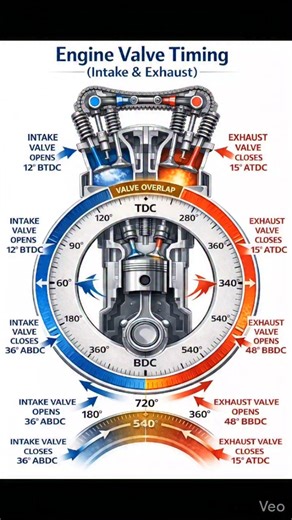 Torque craft on Instagram: "Engine Valve Timing Explained 🔧 Intake and exhaust valves open early and close late for better airflow. Valve overlap improves power, efficiency, and smooth running. #ValveTiming #EngineBasics #FourStrokeEngine #IntakeExhaust #AutomotiveEducation #Torquecraft #ForEducationalPurposesOnly"