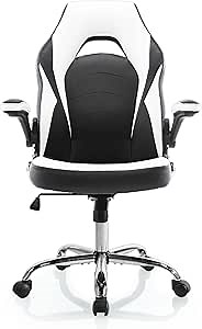 Office Gaming Chair, Flip-up Armrest Ergonomic Computer Game Chair Bonded Leather Swivel Desk Chair Adjustable Height Comfortable Upholstered Armrests (White)