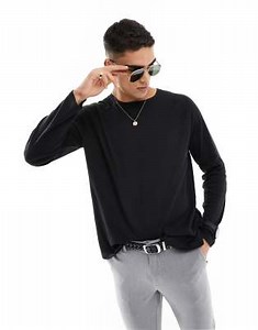 ASOS DESIGN - Maglietta comoda con maniche raglan lunghe nera a coste  | ASOS
