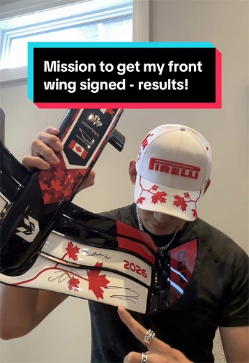 We did it! 5 signatures total (with one exception being Laurent Mekies). Excited to have Kimi’s signature especially when he’s on world champion trajectory 👀 Wing from downforcedesigns.ca! #f1 #formula1 #f1tiktok #canadiangp #kimiantonelli
