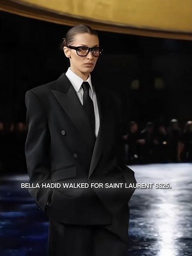 Bella Hadid in Black Suit | Saint Laurent SS25 #bellahadid #saintlaurent#runwaywalk#fashionrunway