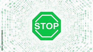 Green stop sign form green binary tunnel on white background. Seamless loop. More icons and color options available in my portfolio. Stock Video