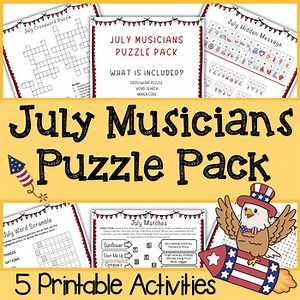 July Composer of the Month Music Puzzle Bundle, Middle School Code Breaker