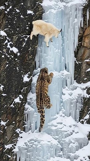 How A Snow Leopard Hunts Mountain Goat on a Snowy Mountain #cat #wildlife #travel #wildlife