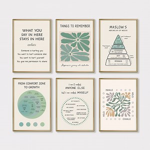 Set of 6 Mental Health Prints for Therapy Office Decor, Psychology Posters, Printable Wall Art, Comfort Zone, Things I Can Control - Etsy