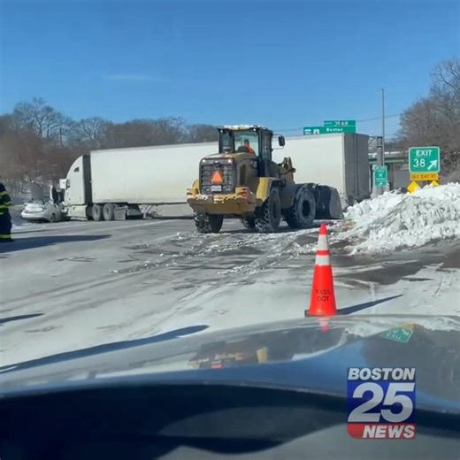 JUST IN: New video shows a major wreck involving a tractor-trailer and a car blocking all lanes on part of Interstate 95 in Newton. | Boston 25 News