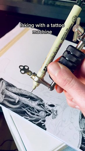 Using Micron pens and a tattoo machine attachment to ink. #DIYwithBlock #gigposters #28DaysOfEucerin #illustration #micron #drawing #mushroom #fungus #artist #artistsoftiktok