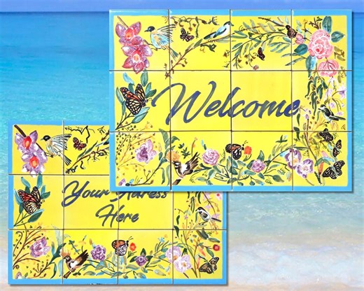Custom Welcome Sign - Gardenia House Design Style Address Sign - Mosaic Tiles Wall Mural - Etsy