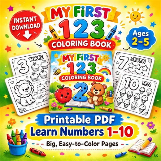 Printable Numbers Coloring Book for Toddlers Ages 2–5 | Instant Download PDF - Etsy