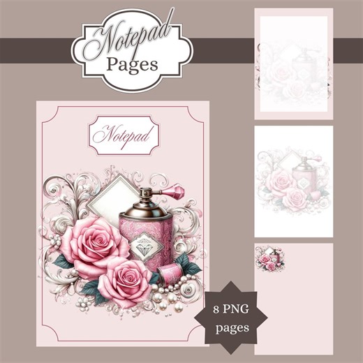 Pink Perfume Notepad Pages | Floral Notepad Set | Front and Back Cover | PNG Download - Etsy