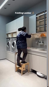 1.3M views · 6.1K reactions | Don’t forget to incorporate a foldable ladder in your laundry cabinet or kitchen cabinet designs, these help in reaching high-level storage✨ 狀 • • Fold Stacking ladders 煮 #foldingladder #laundryroomgoals | Tiffany Design Studio | Facebook