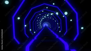 Endless loop blue neon with spiral particules effect and color shift