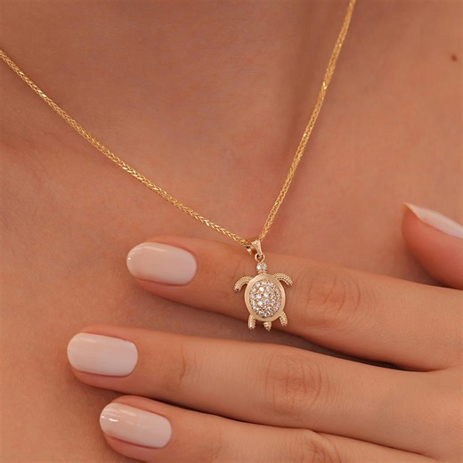 Gold Turtle Pendant Necklace • Sparkling Sea Turtle Charm • Ocean Lover Jewelry • Dainty Minimalist Necklace • Gift for Women - Etsy