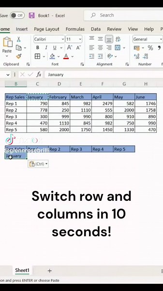Switch Columns to Rows in Excel Quickly