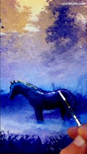 Easy Acrylic Painting of a Horse in a Foggy Forest | Misty Woodland Art Tutorial | Oval Brush
