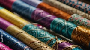 Detailed video of crafting supplies like fabric being used to create a DIY project, Perfect for DIY tutorials, crafting channels, and hobby-related content