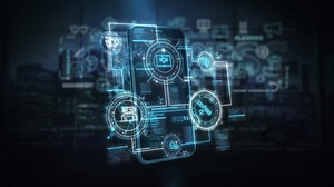 Animated data scenes set against a smartphone silhouette