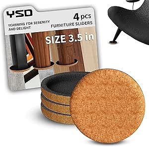 YSD Felt Furniture Sliders for Hardwood Floors-4-Pack 3.5” Gliding Floor Protectors,Reusable Furniture Movers with Unique Grip Design for Couches,Tables Chairs-Scratch Prevention for Tile & Laminate