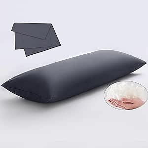 DOWNSTORIA Memory Foam Body Pillow with Grey Removable 100% Cotton Cover, Full Body Pillows for Adults, Large Long Bed Pillow for Sleeping, Firm & Supportive (20x54 inch, Dark Gray)