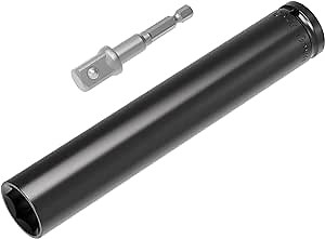 1/2 Inch Drive Socket Accessory Set, 19mm(3/4 Inch) Deep 6-Point Impact Socket 6 Inch Length and 1/4 Inch Hex Shank Adapter, Heat-Treated CR-V Deep Impact Socket Kit