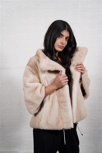 Mink Fur Jacket Pastel Natural With Collar - Luxury Solid Pattern Mink Winter Jacket - Etsy