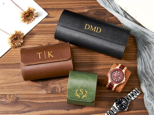 Buy Personalized Leather Watch Box, Green Leather Watch Case, Watch Roll for 3 Watches, Wedding Groomsmen Gifts, Watch Travel Case, Valentine Online in India - Etsy