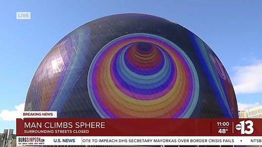 5.5K views · 96 reactions | BREAKING UPDATE: We're live outside the Sphere with the latest updates after a man climbed to the top of the building. Developing story —> https://www.ktnv.com/news/live-police-en-route-as-man-climbs-sphere-on-las-vegas-strip | KTNV Channel 13 Las Vegas | Facebook