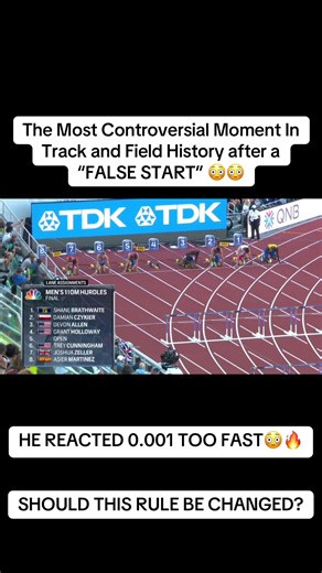 The Most Insane False Start Claim i’ve ever seen in Track & Field History 😳🔥. I’ve never seen anything like this before , should it be changed? #trackandfield #falsestart #100m #hurdles #worldrecords
