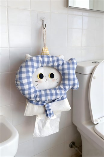 Cat Tissue Box Cover Sewing Pattern PDF Kitty Paper Towel Holder Tutorial Plush Tissue Bag Cover With Fish Charm Home Decor - Etsy