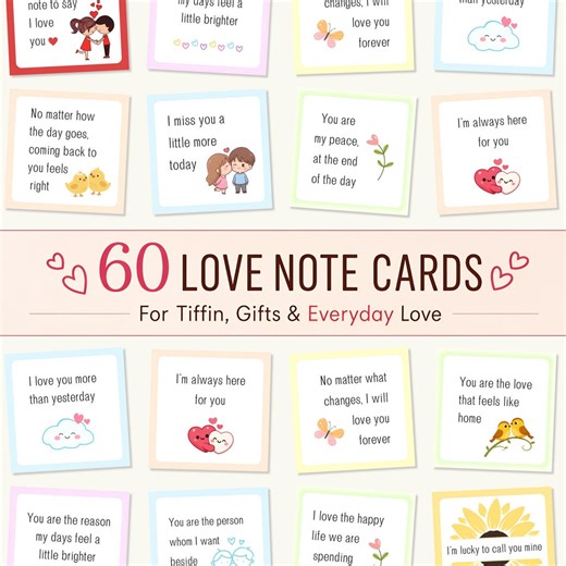 60 Mini Love Notes Printable, Minimalist Lunchbox Cards, Romantic Daily Coupons, Couple Affirmations, Gift for Husband (instant Download) - Etsy
