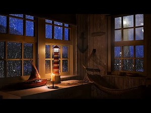 1890s Cabin of Lighthouse Keeper During the Thunderstorm at the Sea