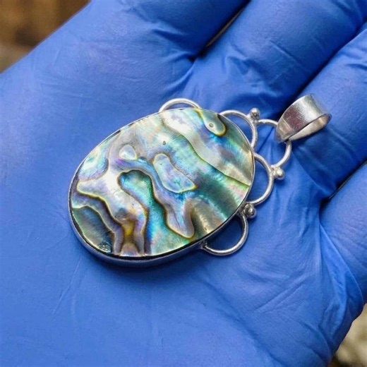 Abalone Shell Pendant 2" – Natural Paua Shell Jewelry, Iridescent Statement Pendant, Handmade Silver Pendant, Ocean Inspired Gift - Etsy