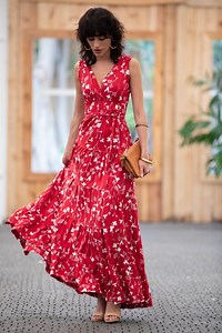 Red Floral Maxi Dress: Boho Sleeveless Rayon Sundress - Etsy