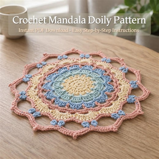 Crochet Mandala Doily Pattern, Flower Coaster, Daisy Sunflower Design (Digital Download)