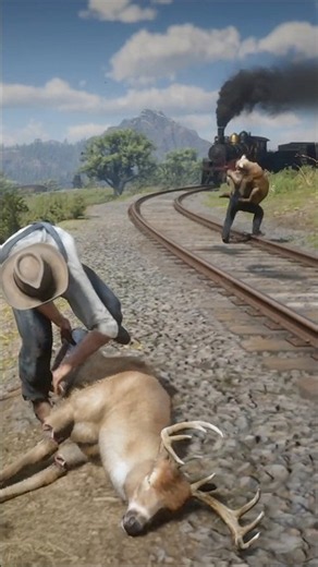 Ep.149 Cougar Attacks NPC on Railway Track... Then Train Hits Both in RDR2 #shorts