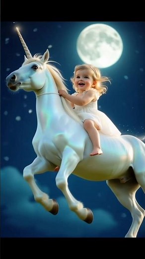 A baby rides a unicorn under the moonlight 🌙🦄 A moment of magic ✨ #UnicornDream #HealingFantasy