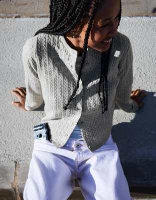 Bershka Braided button-up cardigan in grey | ASOS