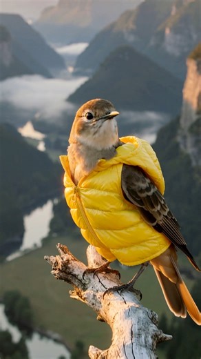 Bird with down jacket viral Ai video. Here is the prompt 👇🏻👇🏻 | Yik Chan