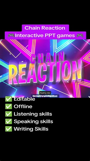 ⛓️ BREAK THE CHAIN! Level up your classroom with CHAIN REACTION! ⛓️ Looking for a way to hit those Speaking, Writing, and Listening goals in one go? 🎯 This interactive PPT game is designed to keep your students on their toes! ✨ Why your students will love it: Listening: Kailangan nilang makinig nang mabuti sa